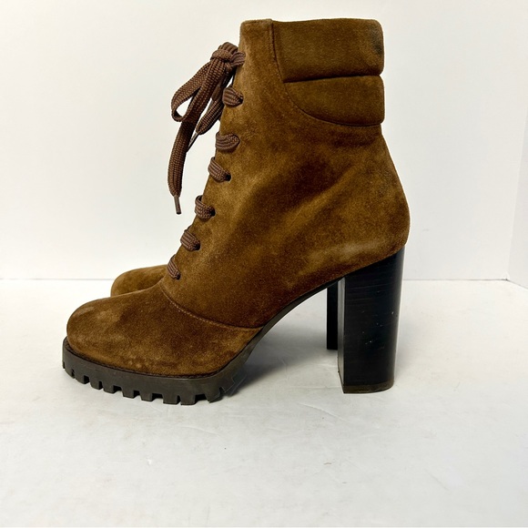 Stuart Weitzman Cyler Boot Suede Shoe Poetcore Dark Academia Combat Brown Size 7 - Picture 4 of 14